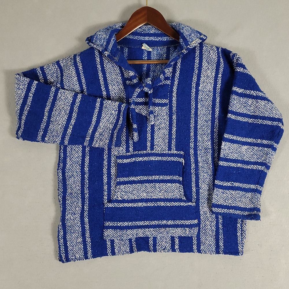 Emisa Baja Hoodie Mens M Blue Striped Relaxed Acrylic Blend Mexican Jerga